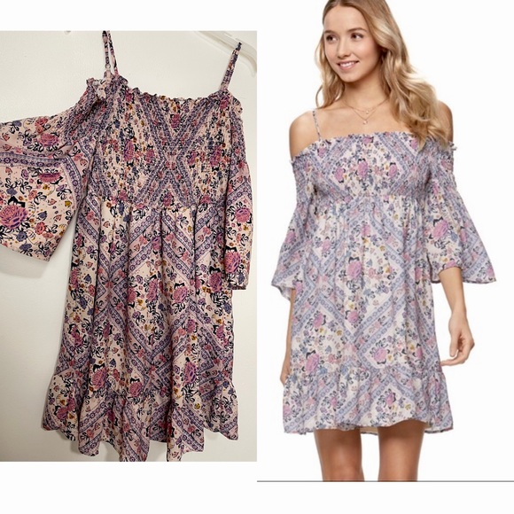 MASON & BELLE Dresses & Skirts - Mason & Belle Smocked off Shoulders Chiffon Floral Mini Dress Size XL